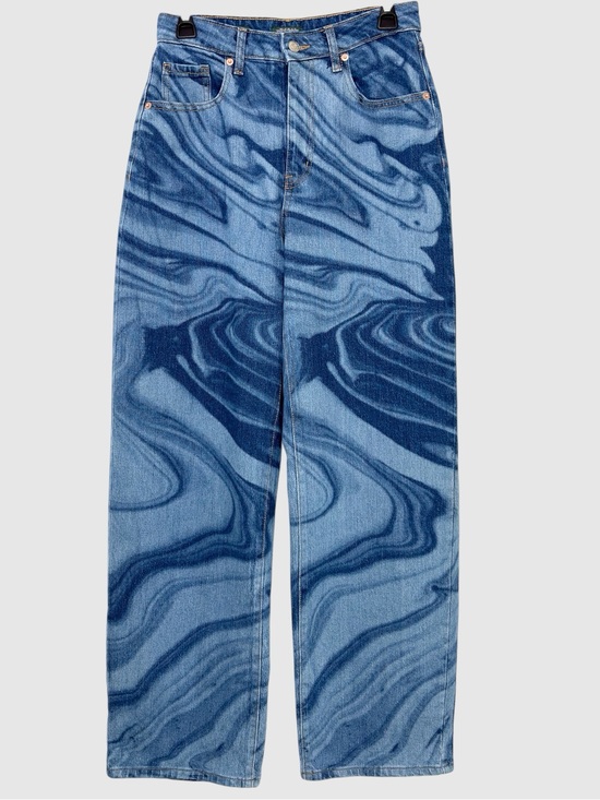 wild fable Pants - Wild Fable Baggy Wide Leg Jeans Blue Fluid Print Swirl Warped Psychedelic Y2K S